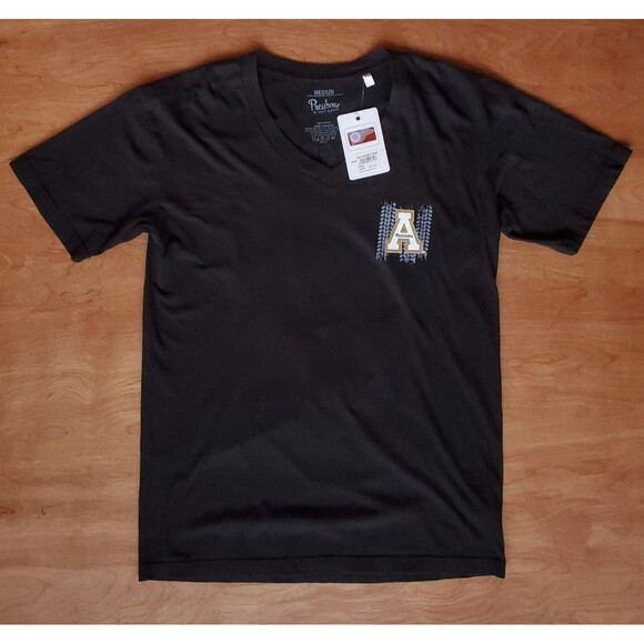 App State Mountaineers T Shirt Mens M Appalachian V Neck 100% Cotton Black NWT - Picture 2 of 16